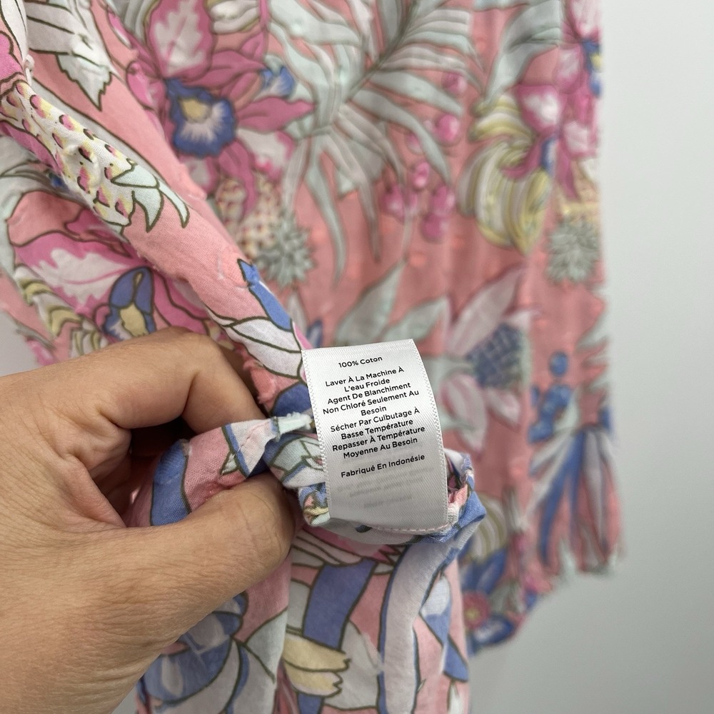 Women's Blouse Talbots 3X Pink Resort Wear Vacation L Palm Birds Novelty Print - Picture 10 of 10
